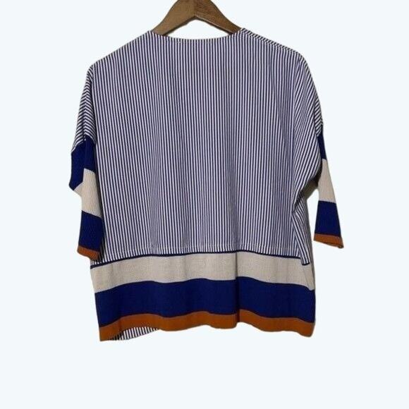 Chiara Cocol Women’s Striped Mixed Media Cardigan XS Navy, White & Orange - Picture 6 of 13